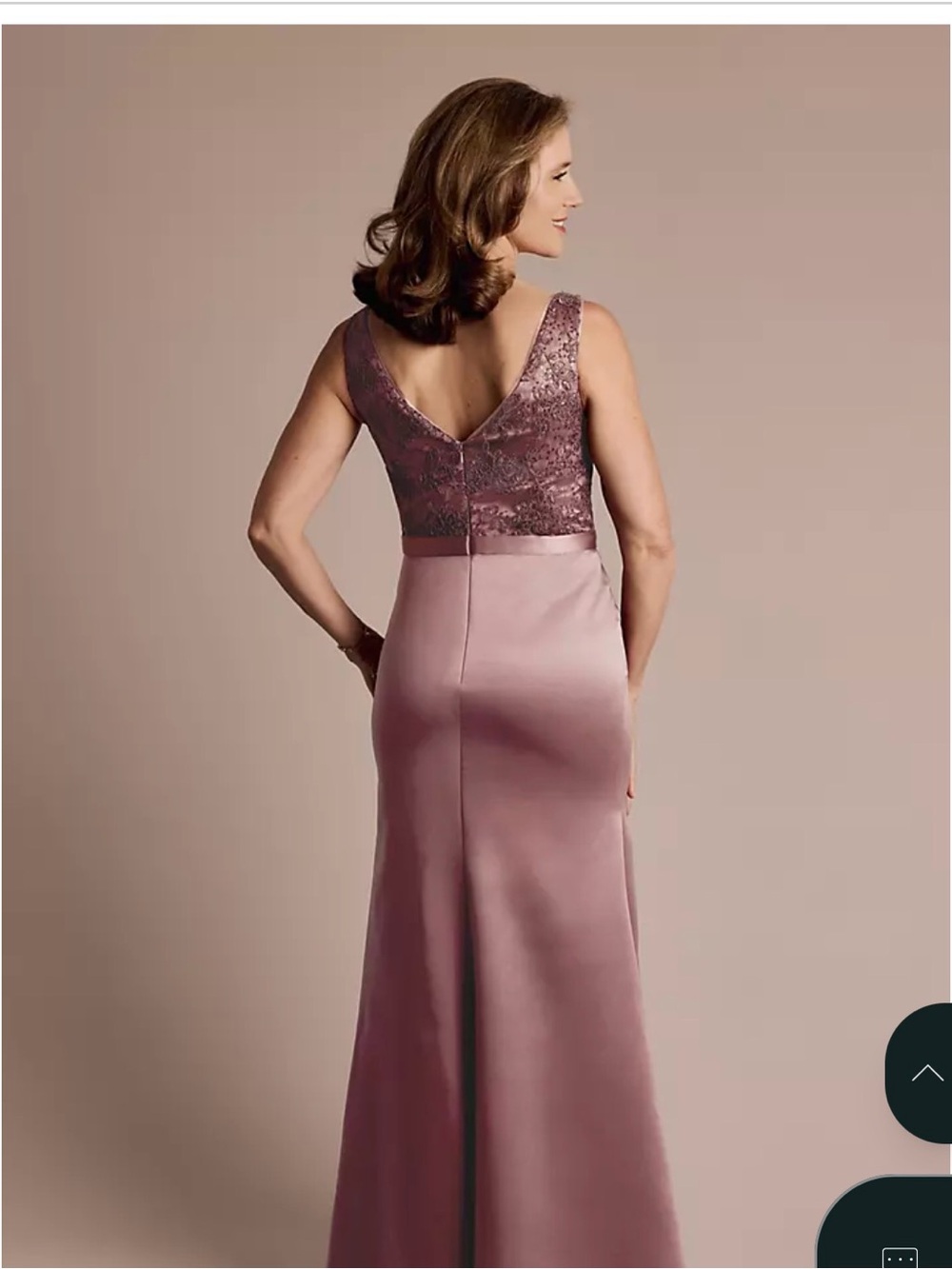 Oleg Cassini Lace Bodice Formal Wedding Guest Maxi Gown in Plum Mauve Rosewood
